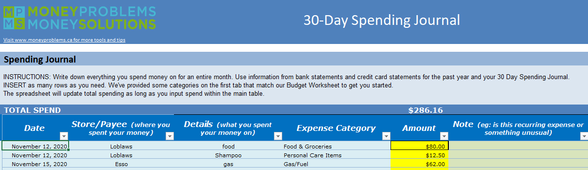 30-Day Spending Journal