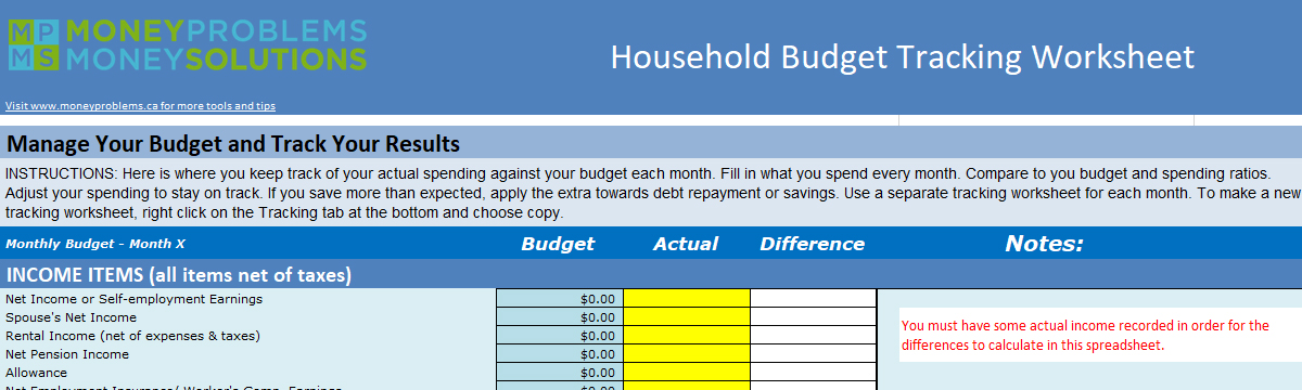 budget tracking spreadsheet